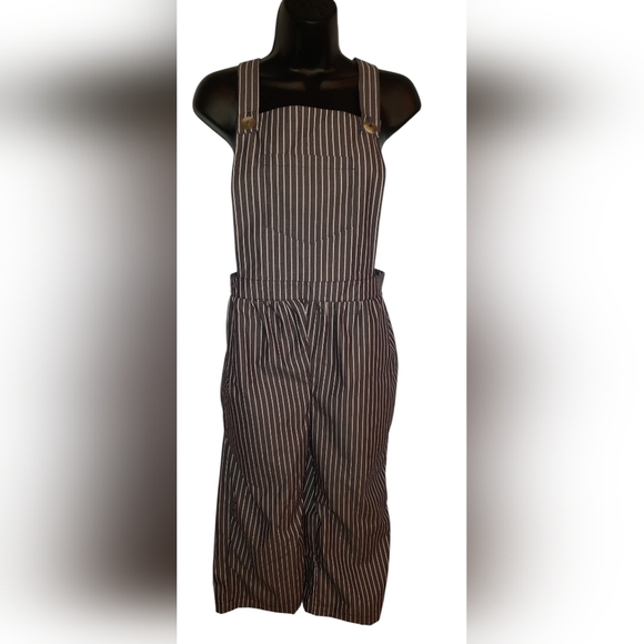 Pants - Striped Wide-Leg Overalls - Black & White
